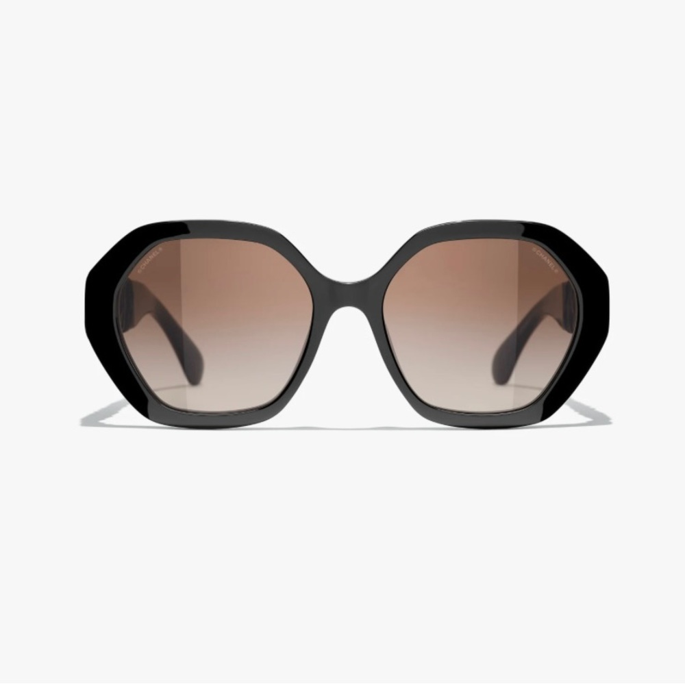 Chanel Round Sunglasses Acetate & Calfskin Brand New w Case